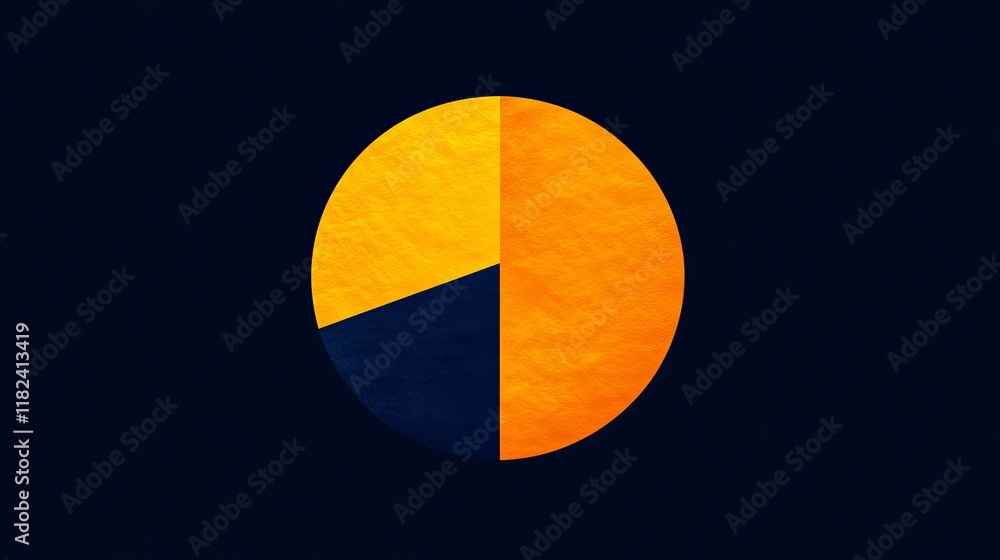 Fototapeta premium Abstract pie chart graphic with vibrant orange and dark blue sections against a black background.