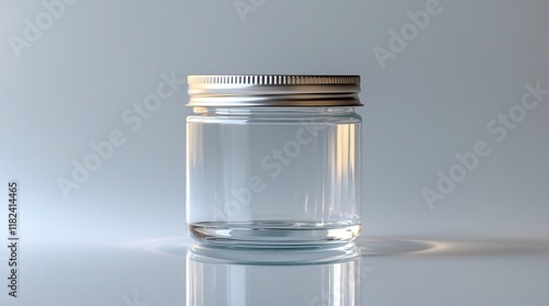Empty Glass Jar with Silver Lid Mockup, Clean and Simple Design, Studio Photography, Product Presentation