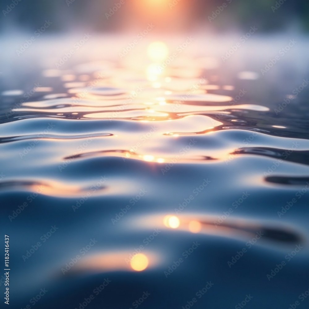 Soft focus ripples on a serene lake surface at dawn, misty, oceanic, calm Soft focus ripples on a serene lake surface at dawn, misty, oceanic, calm