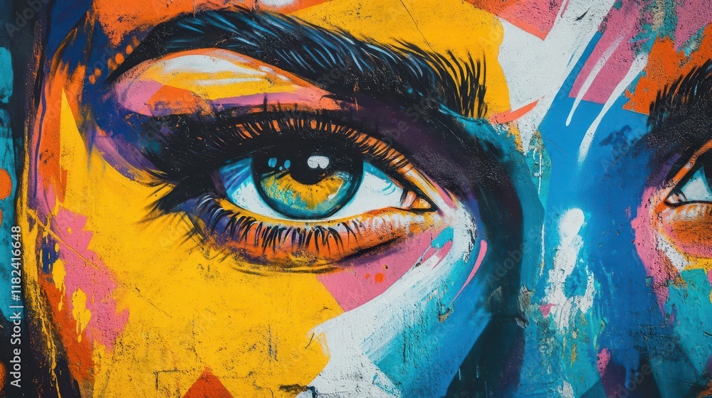 Fototapeta premium a close-up of a vibrant street art mural, highlighting intricate details and bold colors as an artist passionately works on the graffiti, embodying urban culture and creativity
