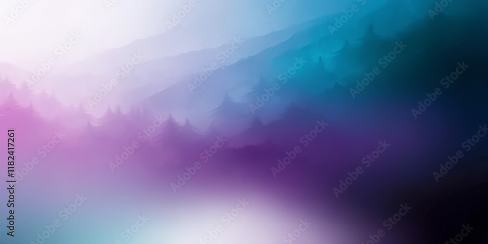 Fototapeta premium Dreamy Purple Teal Misty Mountain Landscape Background