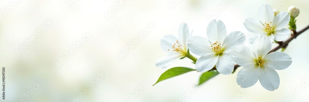 Fototapeta premium Delicate jasmine flowers blooming on a white background, white blossoms, garden blooms