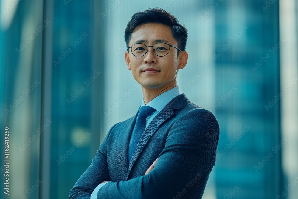 Confident businessman, arms crossed, city backdrop. Confident businessman, arms crossed, city backdrop.