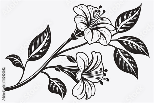 A stylized black and white silhouette of a flower