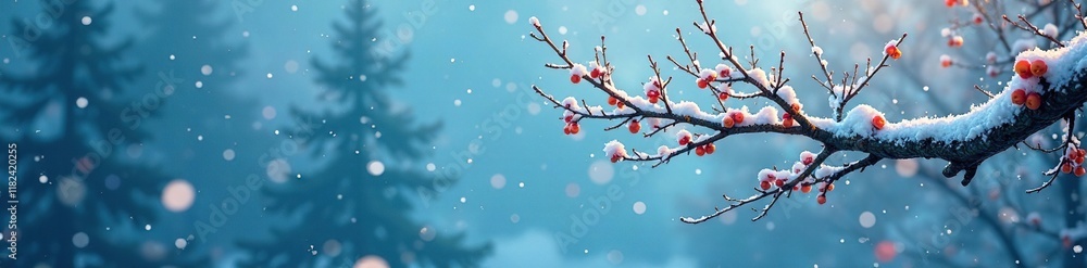Tree branch in mid-air against cold blue background, branch, winter Tree branch in mid-air against cold blue background, branch, winter