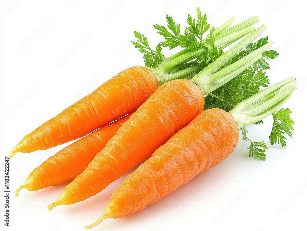 farm fresh organic carrots with vibrant green tops isolated on pure white background showcasing natural texture and full depth of field detail farm fresh organic carrots with vibrant green tops isolated on pure white background showcasing natural texture and full depth of field detail