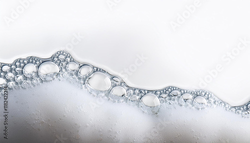skincare cleanser foam texture copy space and soap bubbles on white background