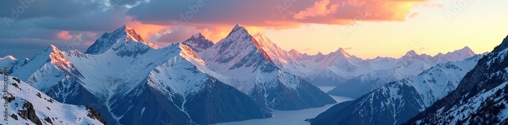 Snow-capped mountain peaks in Spiti Valley at sunrise, himachal pradesh, high altitude, snow capped