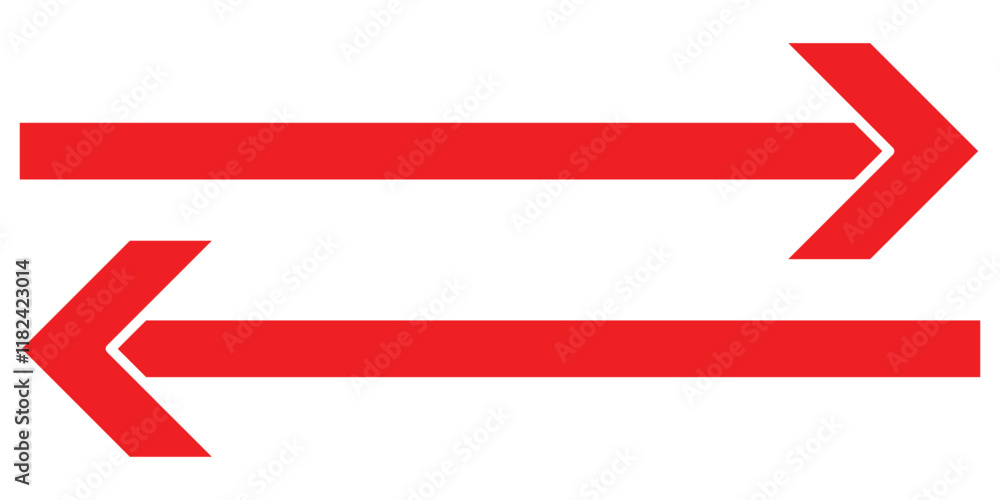 Double arrows icon. Two side arrows icon symbol. left and right long arrows icon. Dual sided red arrow vector, icon, silhouette design. Vector illustration. Double arrows icon. Two side arrows icon symbol. left and right long arrows icon. Dual sided red arrow vector, icon, silhouette design. Vector illustration.
