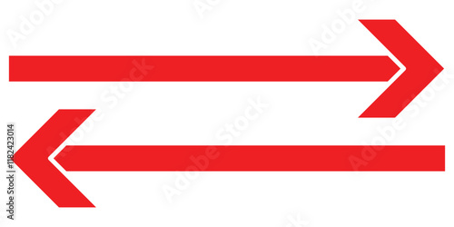 Double arrows icon. Two side arrows icon symbol. left and right long arrows icon. Dual sided red arrow vector, icon, silhouette design. Vector illustration. 