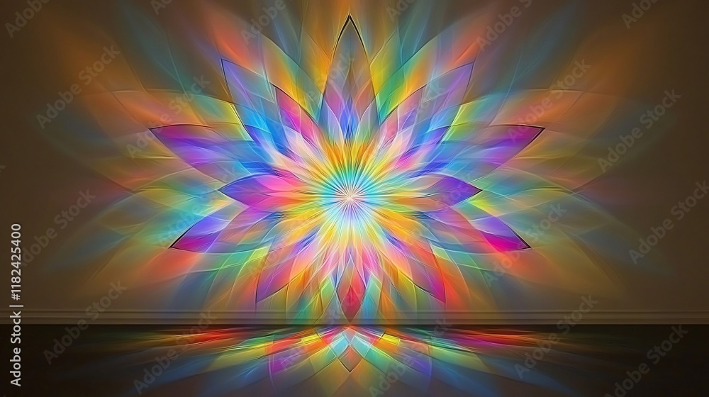 Fototapeta premium Vibrant Rainbow Flower Mandala Abstract Art