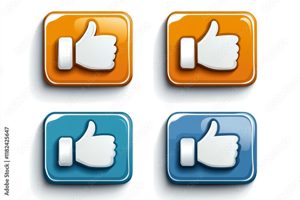 Four different colored buttons with thumbs up on them Four different colored buttons with thumbs up on them