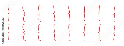 Set of square brackets , red quotes hand drawn with chalk, or pencil. Vintage braces. Typographic symbol , a calligraphic frame for quotations. Vector illustration