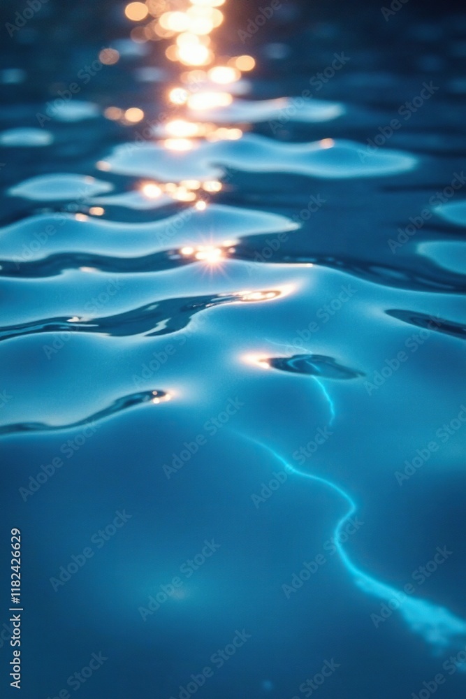 Soft blue light reflected on the rippling water, blue, soothing, water Soft blue light reflected on the rippling water, blue, soothing, water