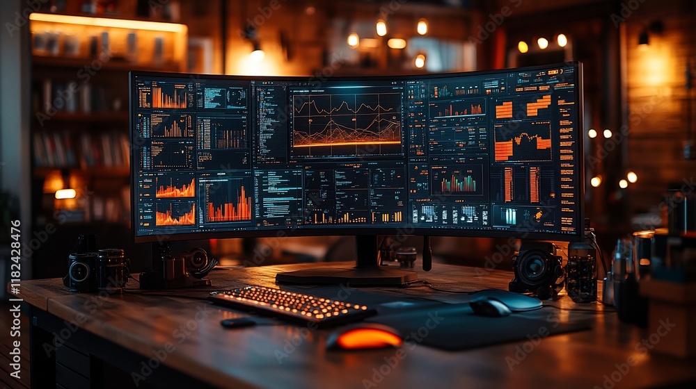 Ultrawide Monitor Displays Financial Data Graphs And Charts Ultrawide Monitor Displays Financial Data Graphs And Charts
