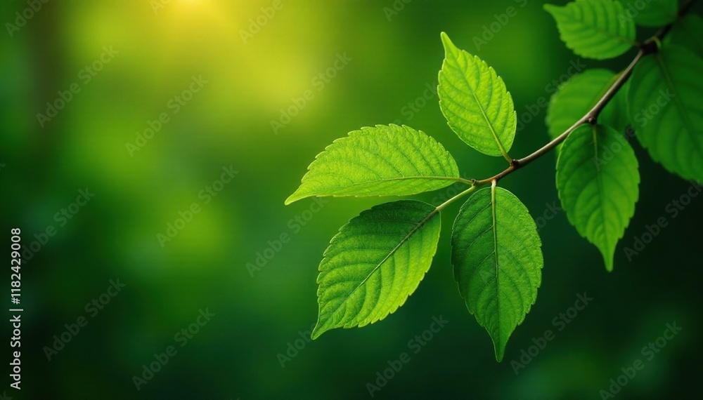 A majestic green leafy branch is accentuated by golden highlights and subtle texture, leaf, elegant, green A majestic green leafy branch is accentuated by golden highlights and subtle texture, leaf, elegant, green