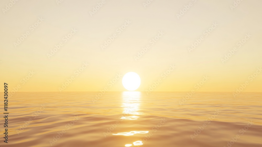 Golden Sunset Over Tranquil Sea with Reflective Horizon Golden Sunset Over Tranquil Sea with Reflective Horizon