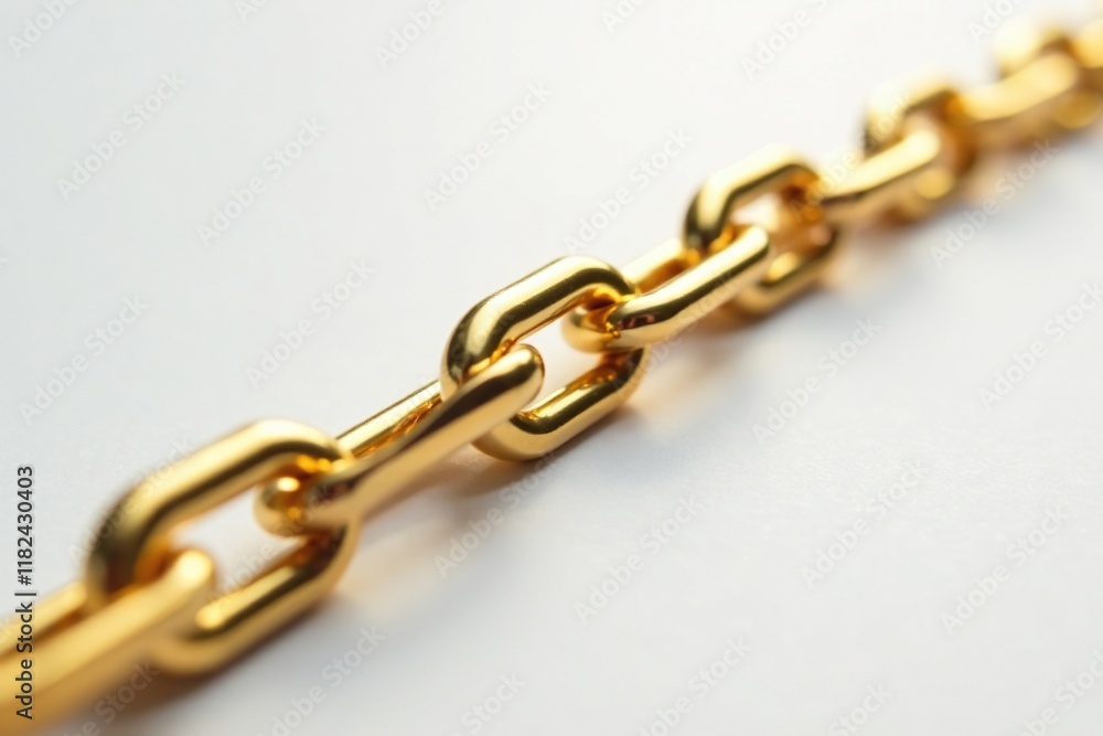 Fototapeta premium Shiny gold link chain against a crisp white surface with sharp focus, shine, clean, golden