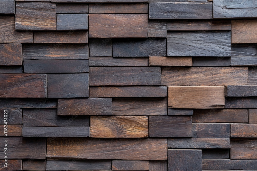 Wall made of wood blocks with a brownish color Wall made of wood blocks with a brownish color