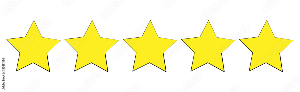 Five star rating, 5 (five) stars, customer quality symbol, vector product rating review flat icon, Star icon. Vector yellow isolated five stars. Customer feedback concept. eps10 Five star rating, 5 (five) stars, customer quality symbol, vector product rating review flat icon, Star icon. Vector yellow isolated five stars. Customer feedback concept. eps10