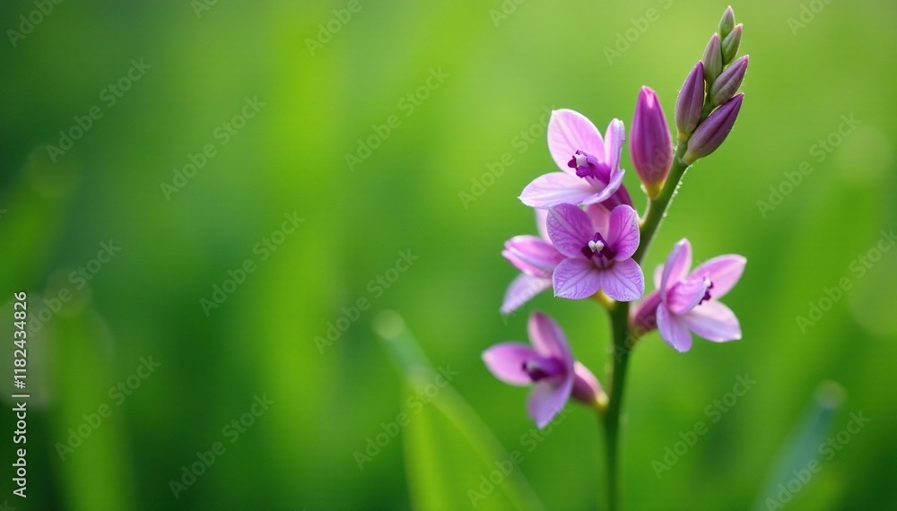 Greenish-purple flowers on a tall grassy stem, orchid, nature Greenish-purple flowers on a tall grassy stem, orchid, nature
