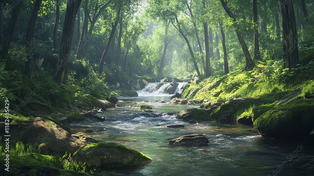 Serene Forest Stream: A Lush and Peaceful Natural Landscape Serene Forest Stream: A Lush and Peaceful Natural Landscape