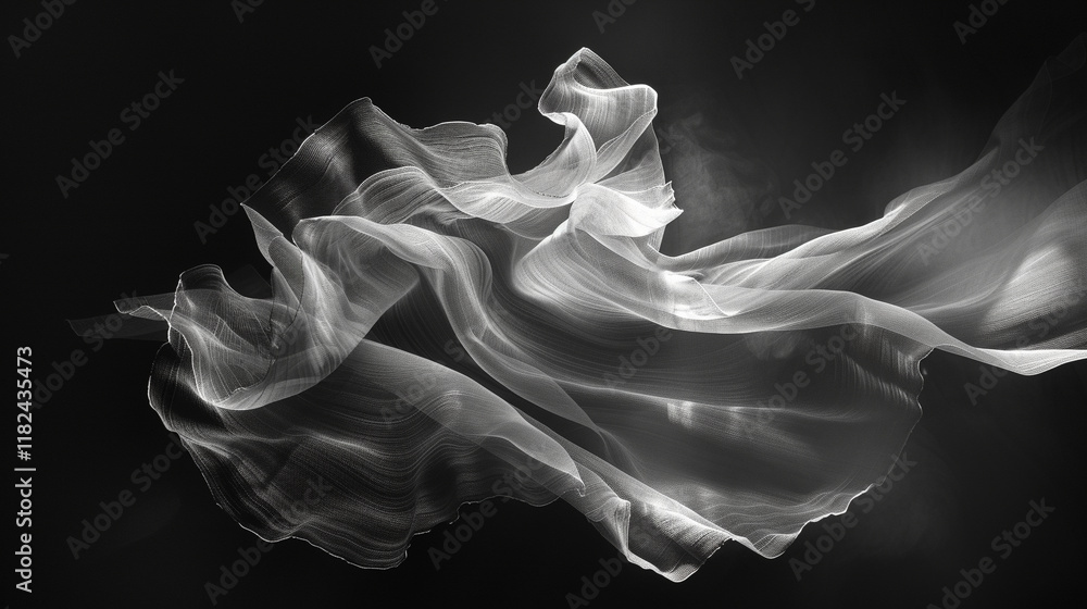 Fototapeta premium A high-contrast black and white abstract image of light and shadow interplay on a crumpled fabric