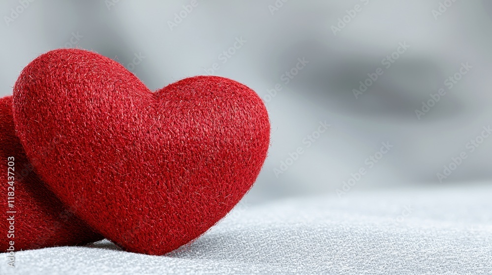 Fototapeta premium Two red hearts sitting on top of a white surface