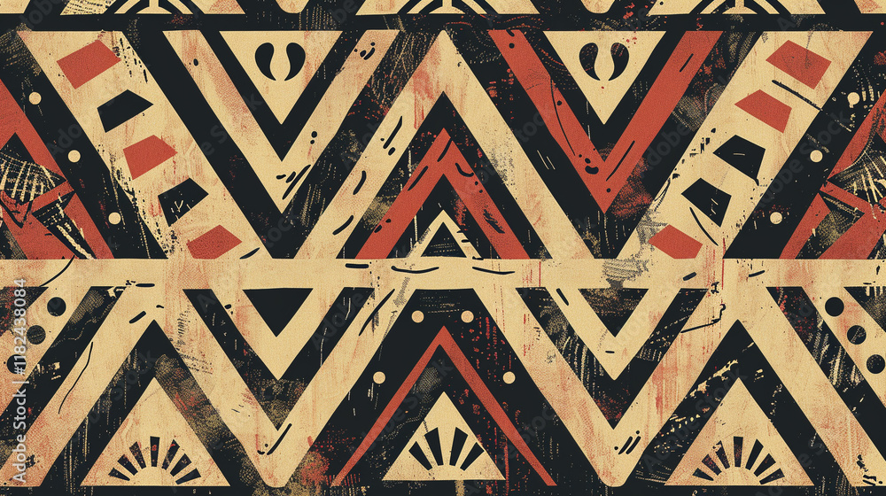 A tribal-inspired pattern with earthy colors and bold, angular designs evoking ancient art A tribal-inspired pattern with earthy colors and bold, angular designs evoking ancient art