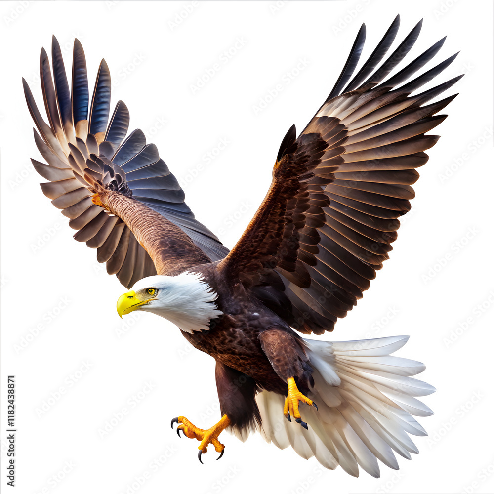 American bald eagle flying on white background American bald eagle flying on white background