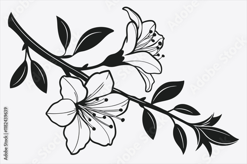 A stylized black and white silhouette of a flower