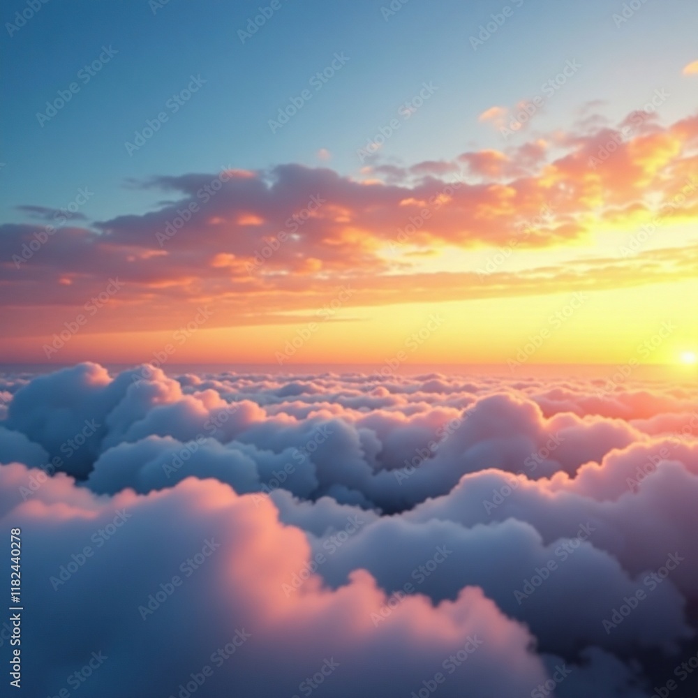 Soft blue clouds stretch across the sky at sunset, landscape, fog, blue clouds Soft blue clouds stretch across the sky at sunset, landscape, fog, blue clouds