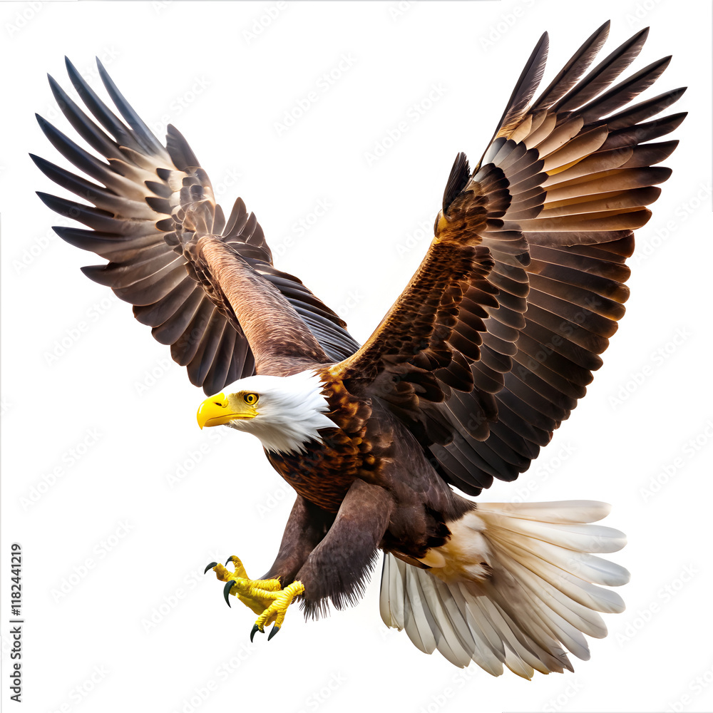 American bald eagle flying on white background American bald eagle flying on white background