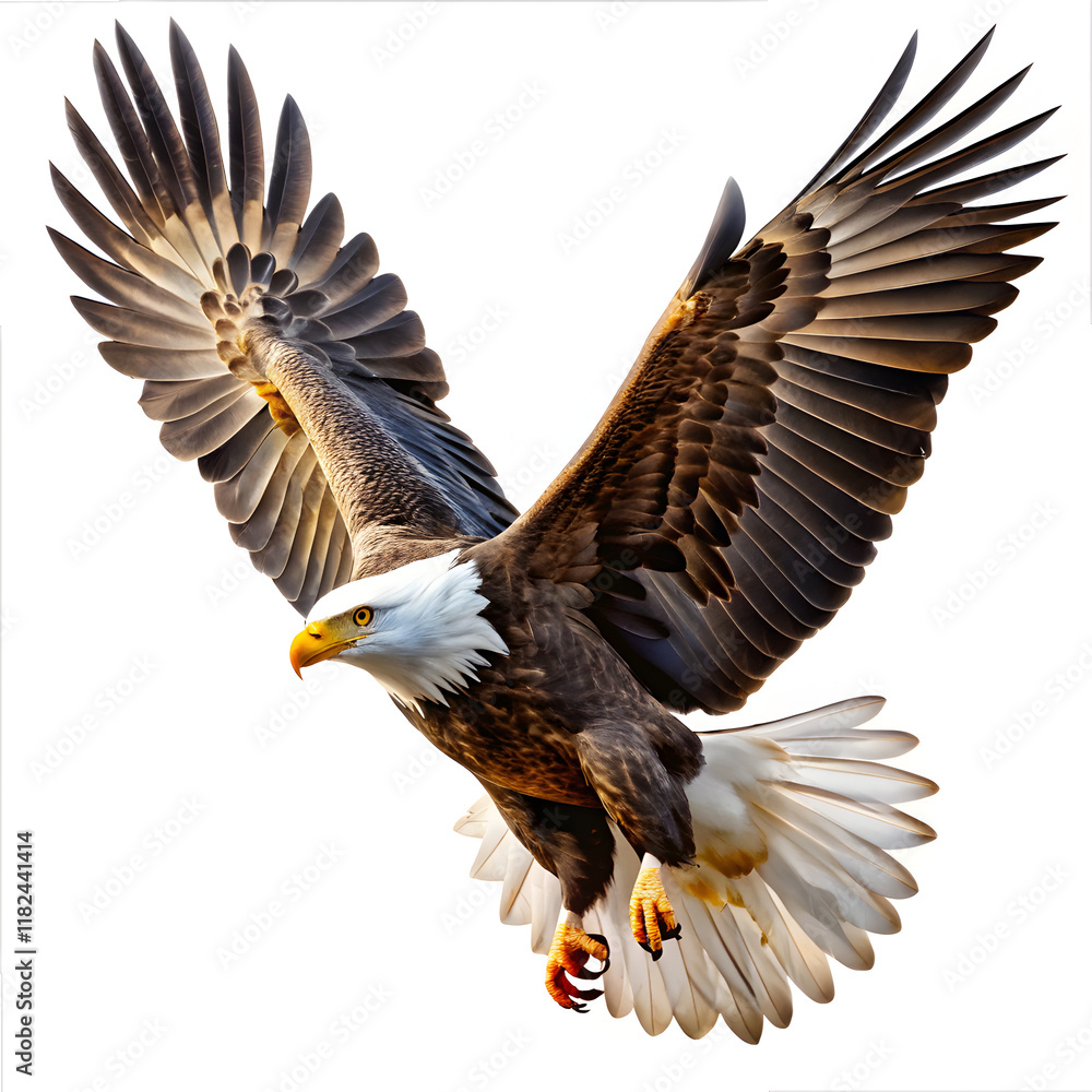 Obraz premium American bald eagle flying on white background