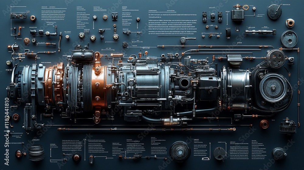 Disassembled Jet Engine Components Detailed Display Disassembled Jet Engine Components Detailed Display
