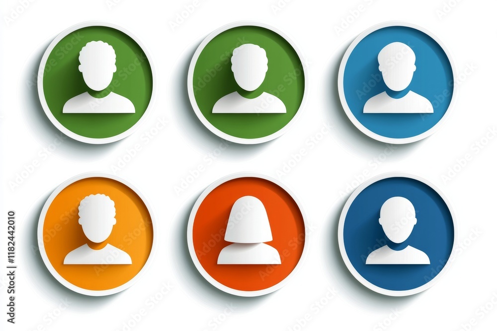 Set of six people with different colored faces Set of six people with different colored faces