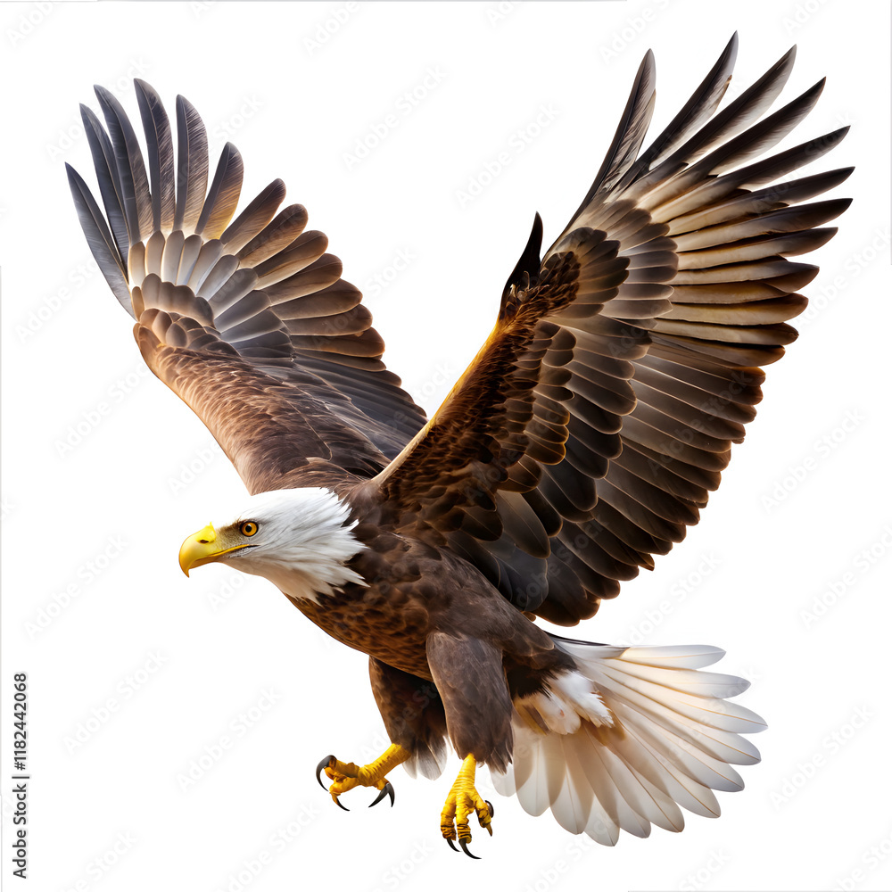 Obraz premium American bald eagle flying on white background