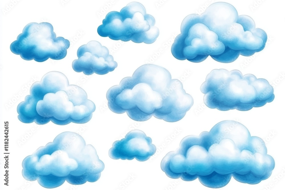 Collection of blue clouds in various sizes and shapes Collection of blue clouds in various sizes and shapes