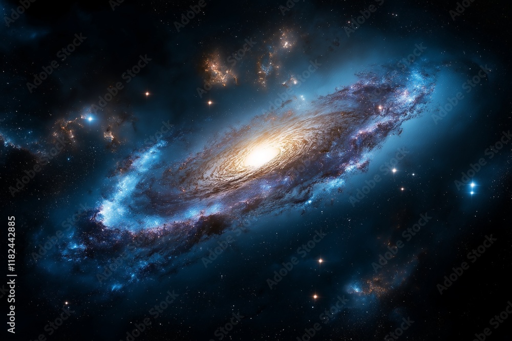 Fototapeta premium A spiral galaxy with a bright yellow star in the center