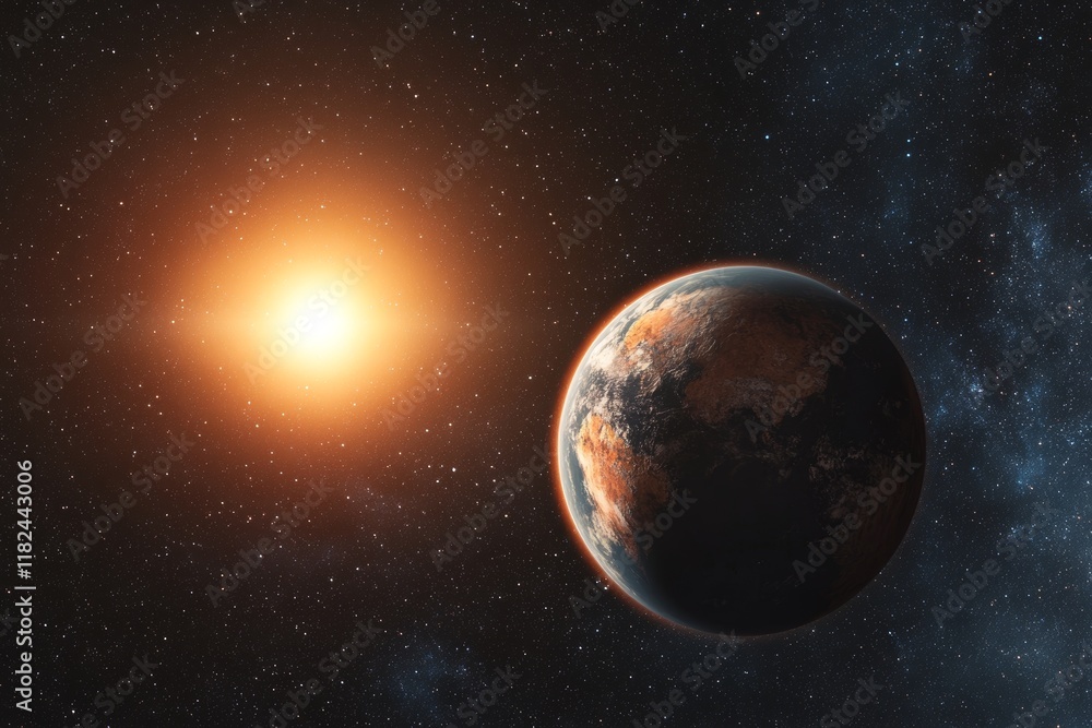 Fototapeta premium Planet with a sun in the background
