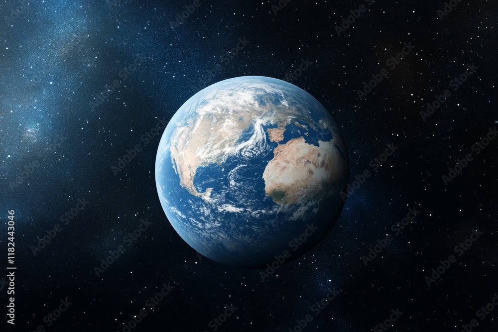Obraz premium Blue and white planet in the middle of the night sky