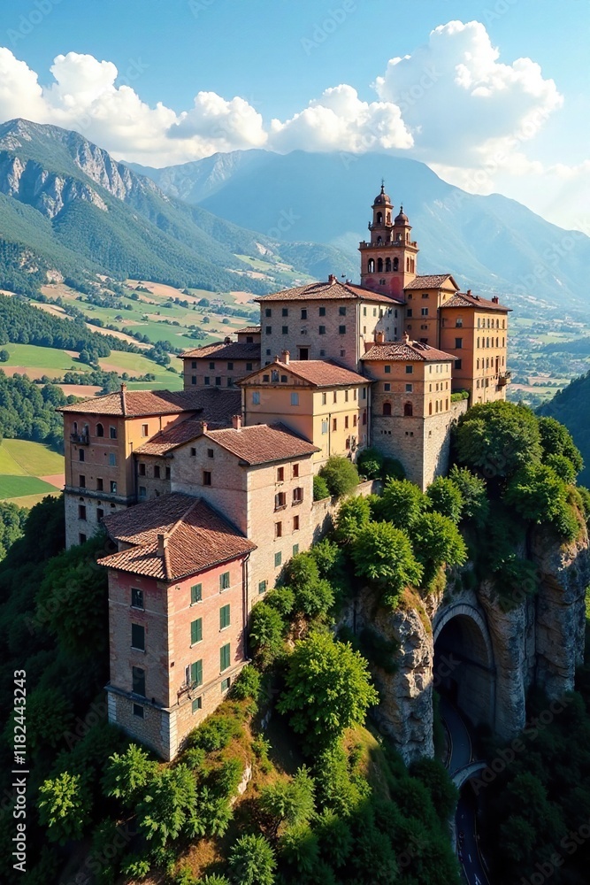 Panorama de la Toscana con cipresos y edificios cl?sicos, italia, edificio cl?sico Panorama de la Toscana con cipresos y edificios cl?sicos, italia, edificio cl?sico