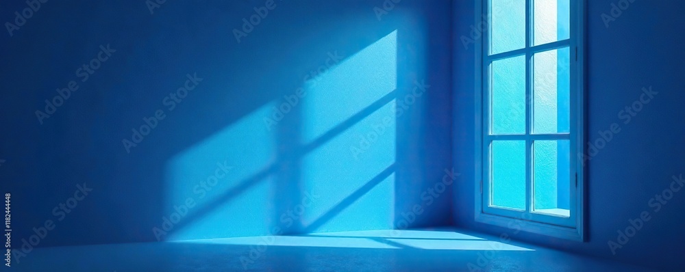 Faint light on a blue window with subtle shadow effect, abstract backgrounds, windows, shadow Faint light on a blue window with subtle shadow effect, abstract backgrounds, windows, shadow
