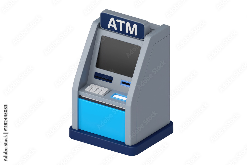 A 3D model of an ATM machine, showcasing its design and functionality. background removed A 3D model of an ATM machine, showcasing its design and functionality. background removed
