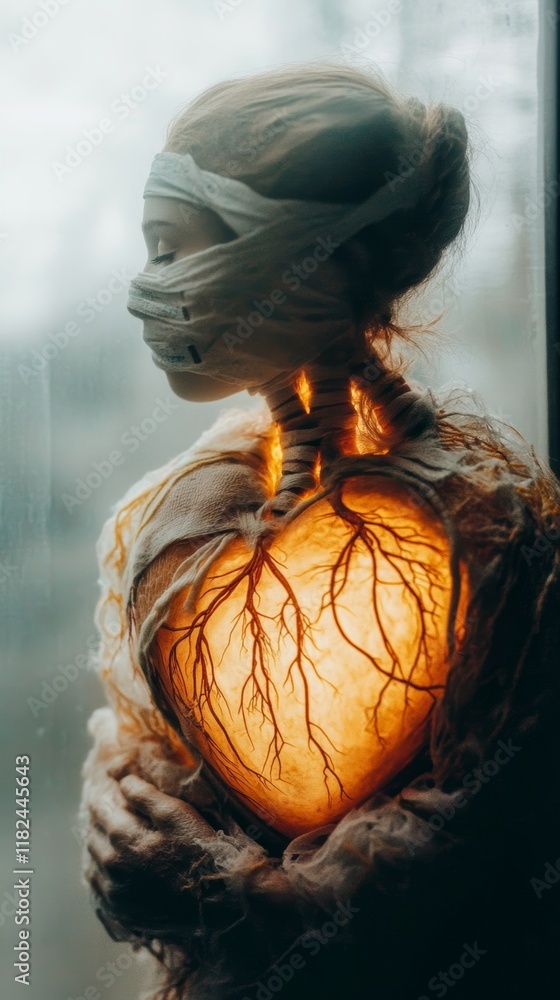 Heart mended with warmth and light, showing the beauty of healing and restoration in delicate detail Heart mended with warmth and light, showing the beauty of healing and restoration in delicate detail