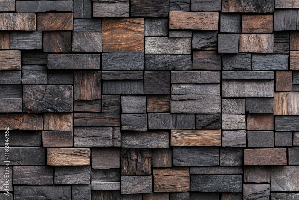 Wall made of wood blocks with a rough texture Wall made of wood blocks with a rough texture