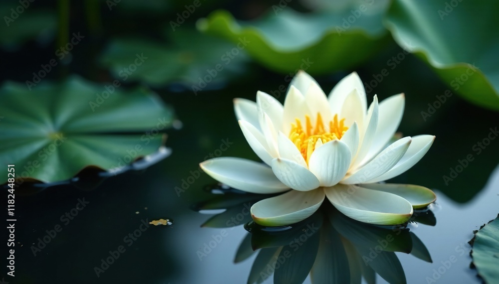 Delicate white lotus flower blooms on dark waters, flowers, serene