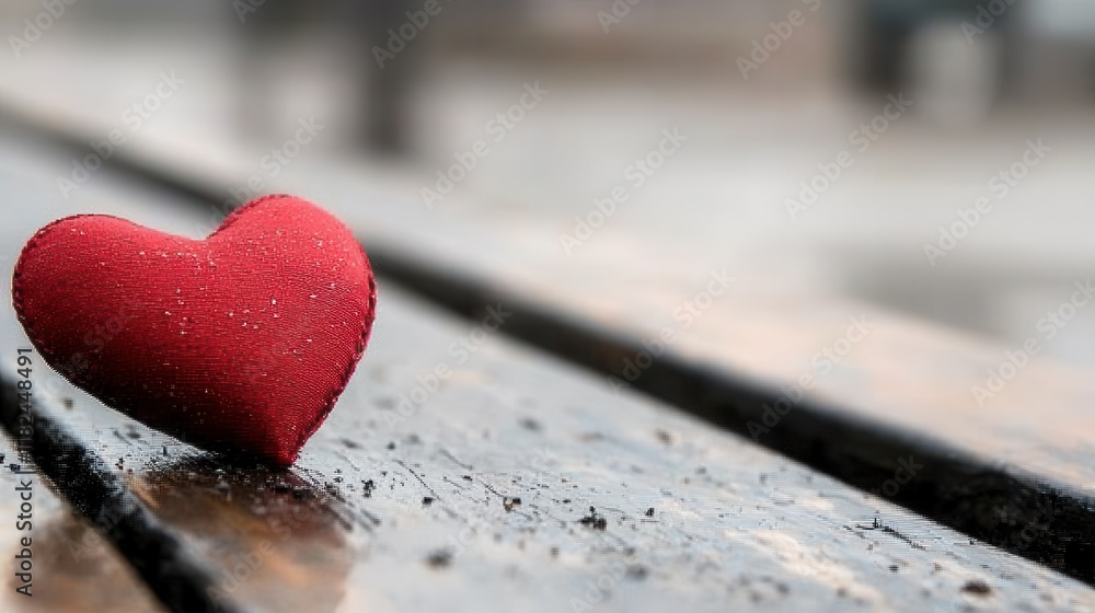 Fototapeta premium A red heart sitting on top of a wooden bench