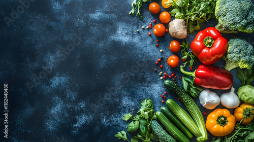 A vibrant food background showcases an assortment of fresh organic vegetables. photo