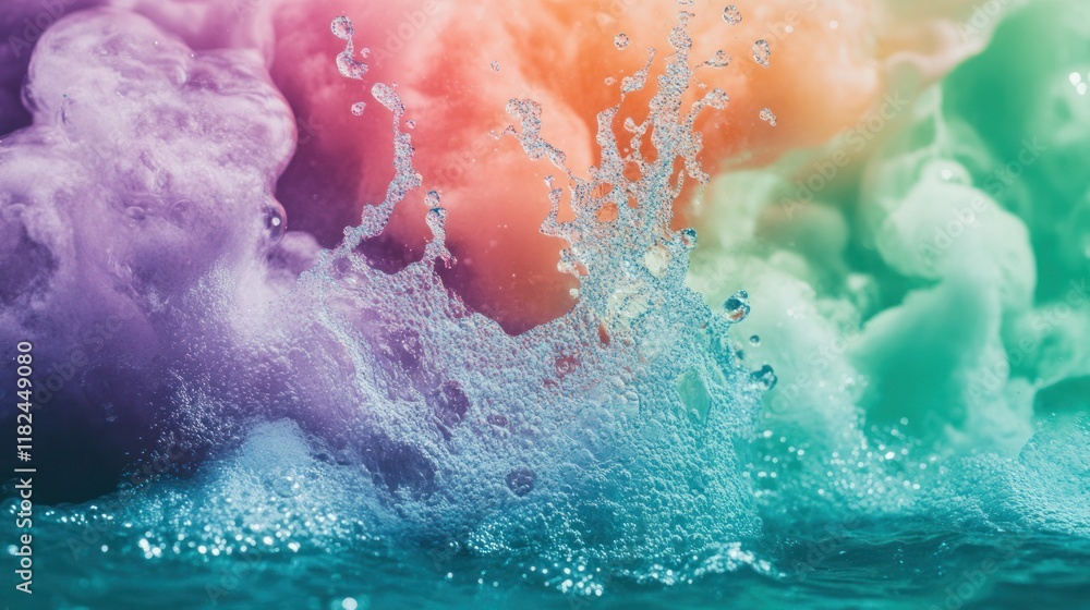 Fototapeta premium Colorful water splash with vibrant smoke.
